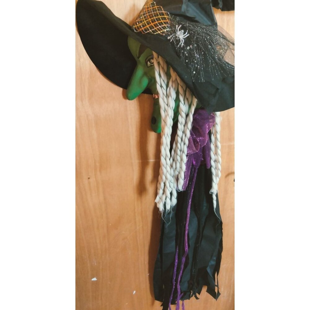 Witch Halloween Decor Wall Hanging Sound Light Red Eyes Touch Activated Hackles